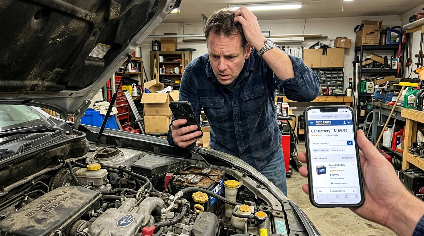 Jak vybrat autobaterii podle VIN (A vyhnout se zničení elektroniky) 2 Muž zadávající VIN kód do konfigurátoru pro správný výběr autobaterie